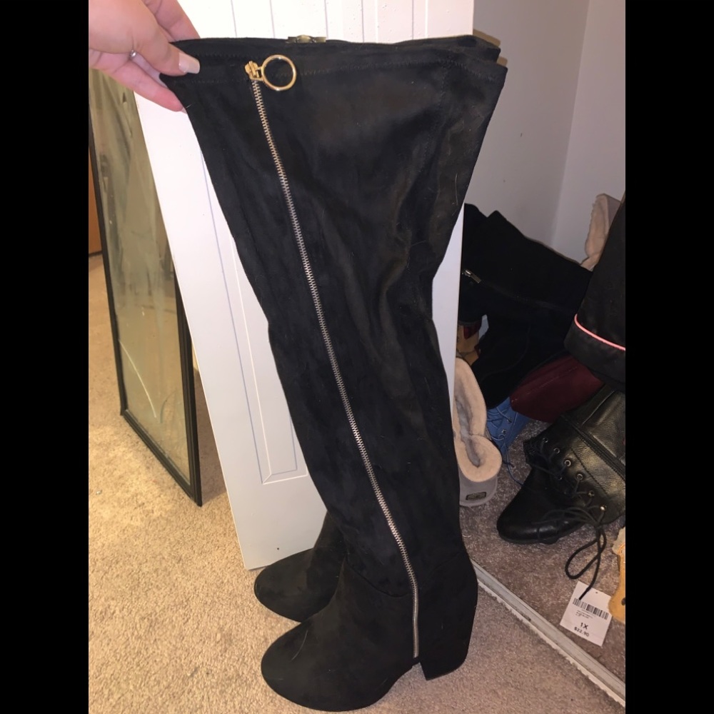 Thigh high zip up wide calf boots